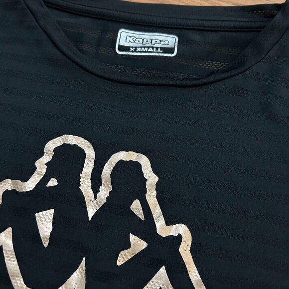 🖤 Kappa Crop Top Mesh Shirt Womens XS Retro 90s Black Rose Gold Maglietta EEUC - Picture 2 of 4
